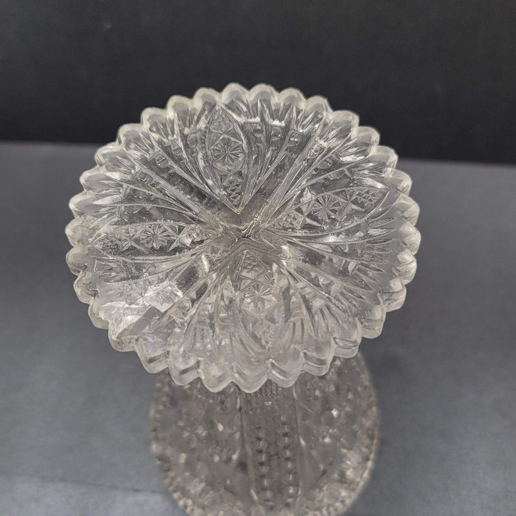 Vintage Pressed Glass Flower Vase Intricate Design 6.5"