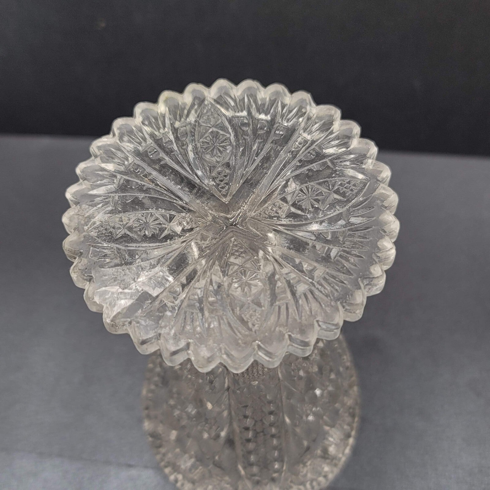 Vintage Pressed Glass Flower Vase Intricate Design 6.5"