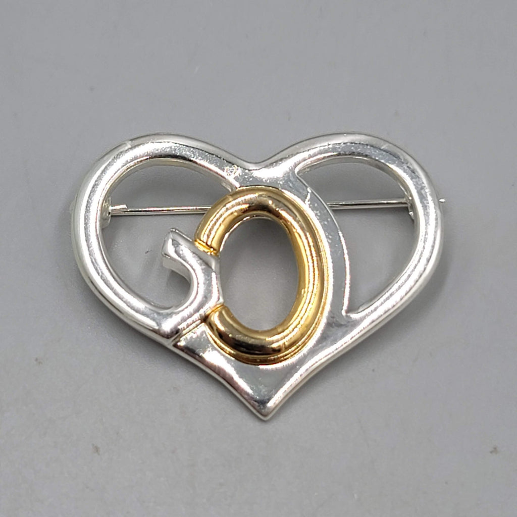 Saint John SJ Heart GOD Brooch Pin Gold Silver Tone Religious Heart Vintage