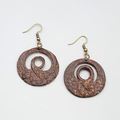 Vintage Coconut Pierced Earrings Hand Carved Bird Dangle 1.5"