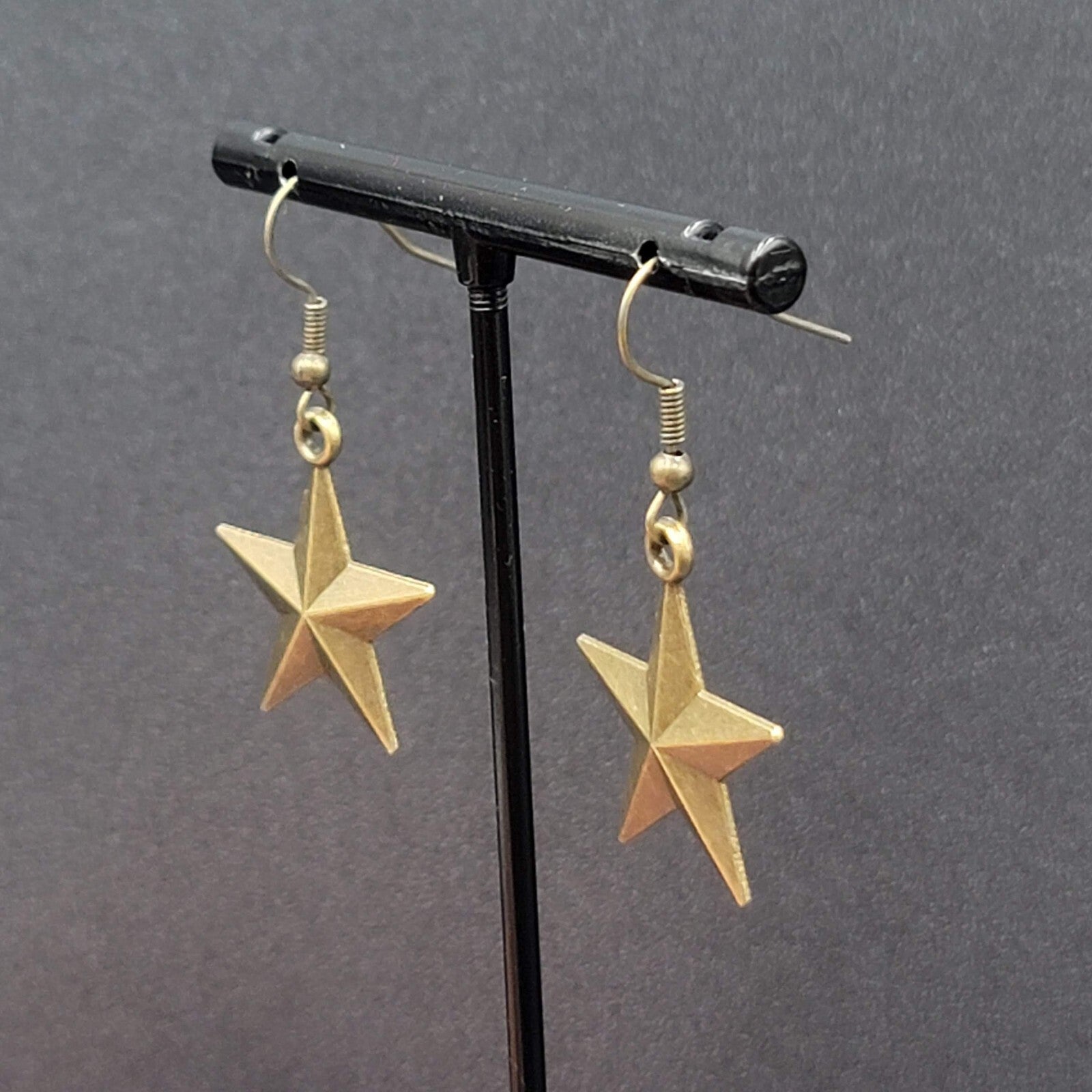 New Nautical STAR Pierced Earrings Bronze tone Dangle 1"