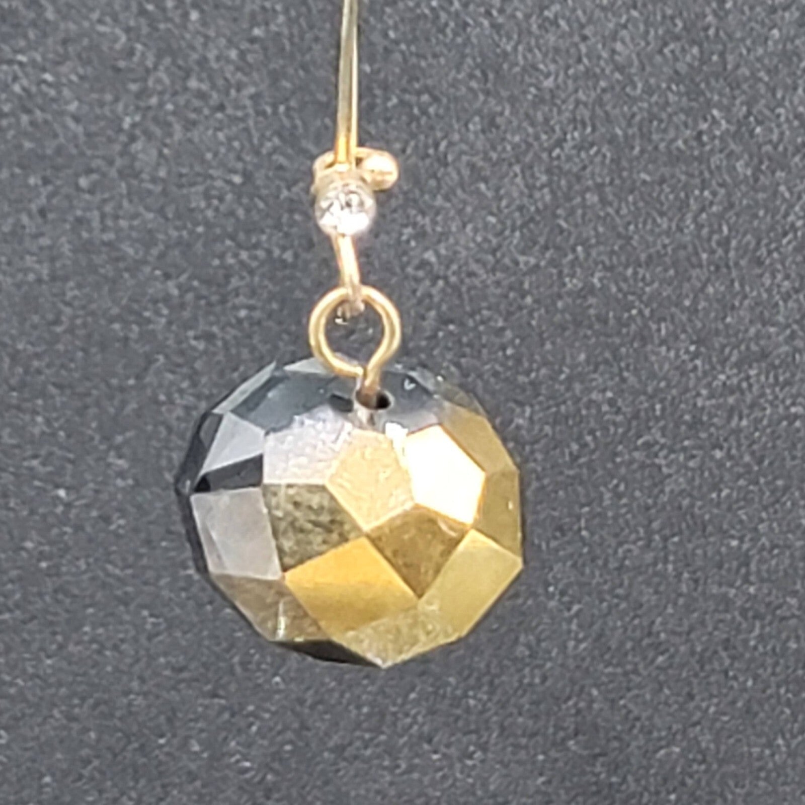 Pierced Earrings Gold tone faceted Glass Bead Smokey Gray Dangle 2"