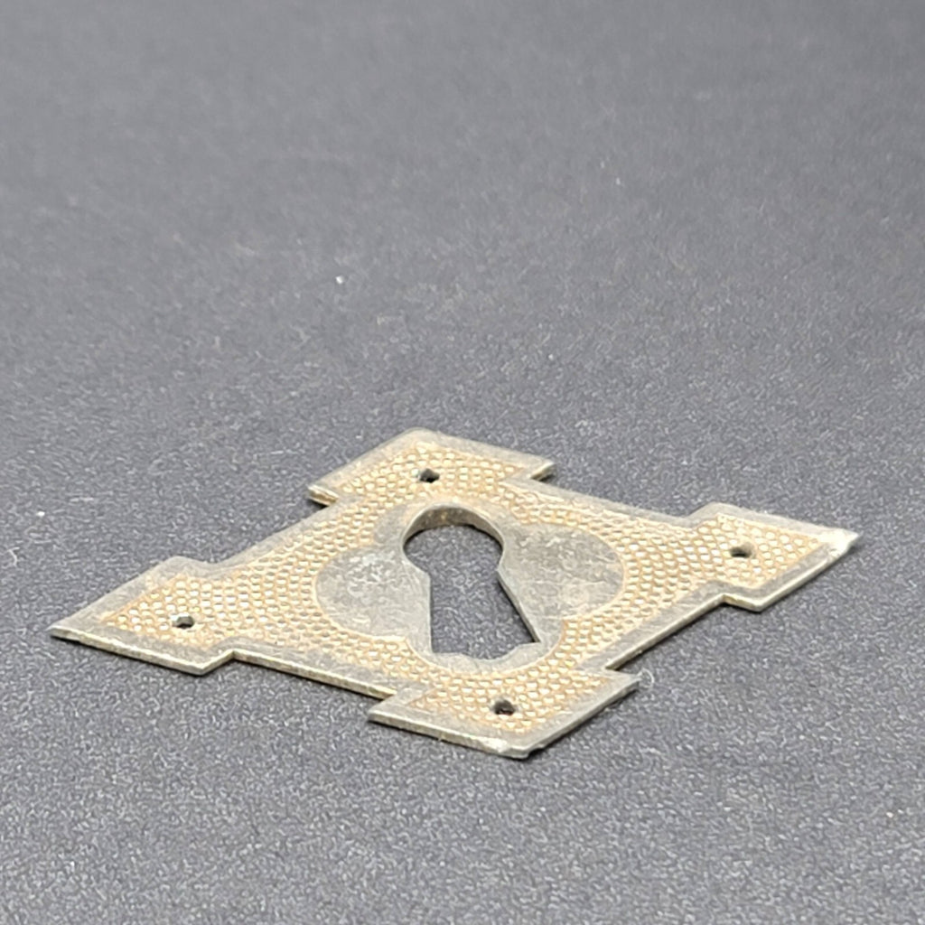 Vintage Aluminium Stamped Skeleton Key hole Escutcheon Salvage 2 3/8" x 1 1/2"