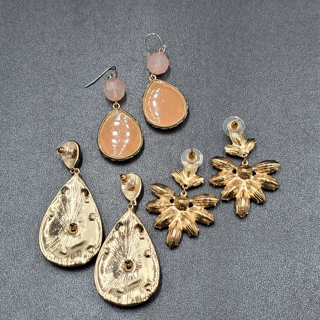 Lot of 3 Pierced Earrings Modern Statement Gold tone Pastel Colors