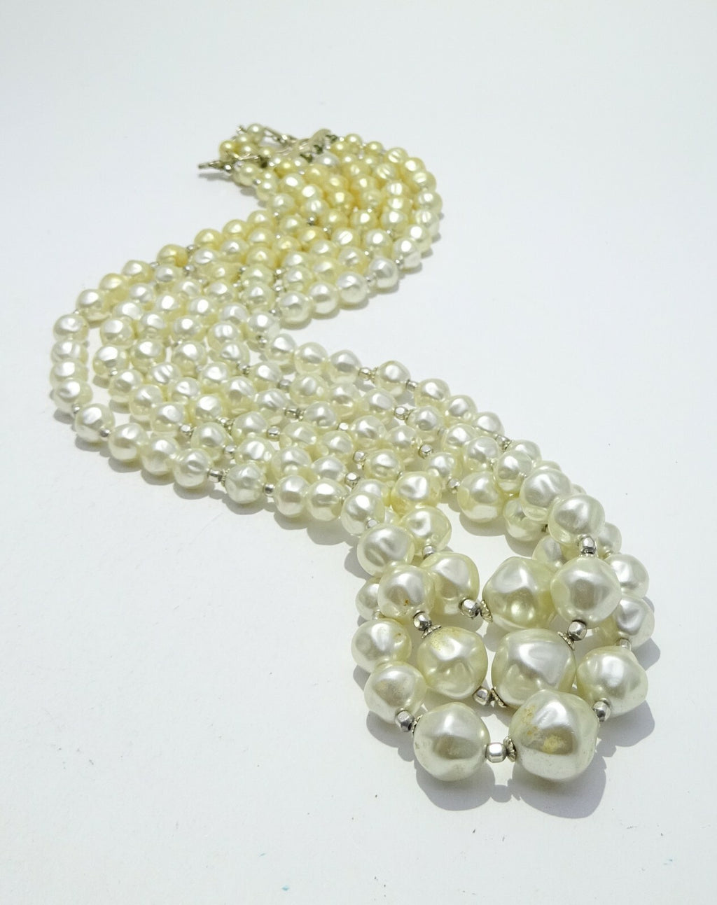 Vintage Necklace White Graduated Bead Triple Strand Estate Costume 22" - 24"