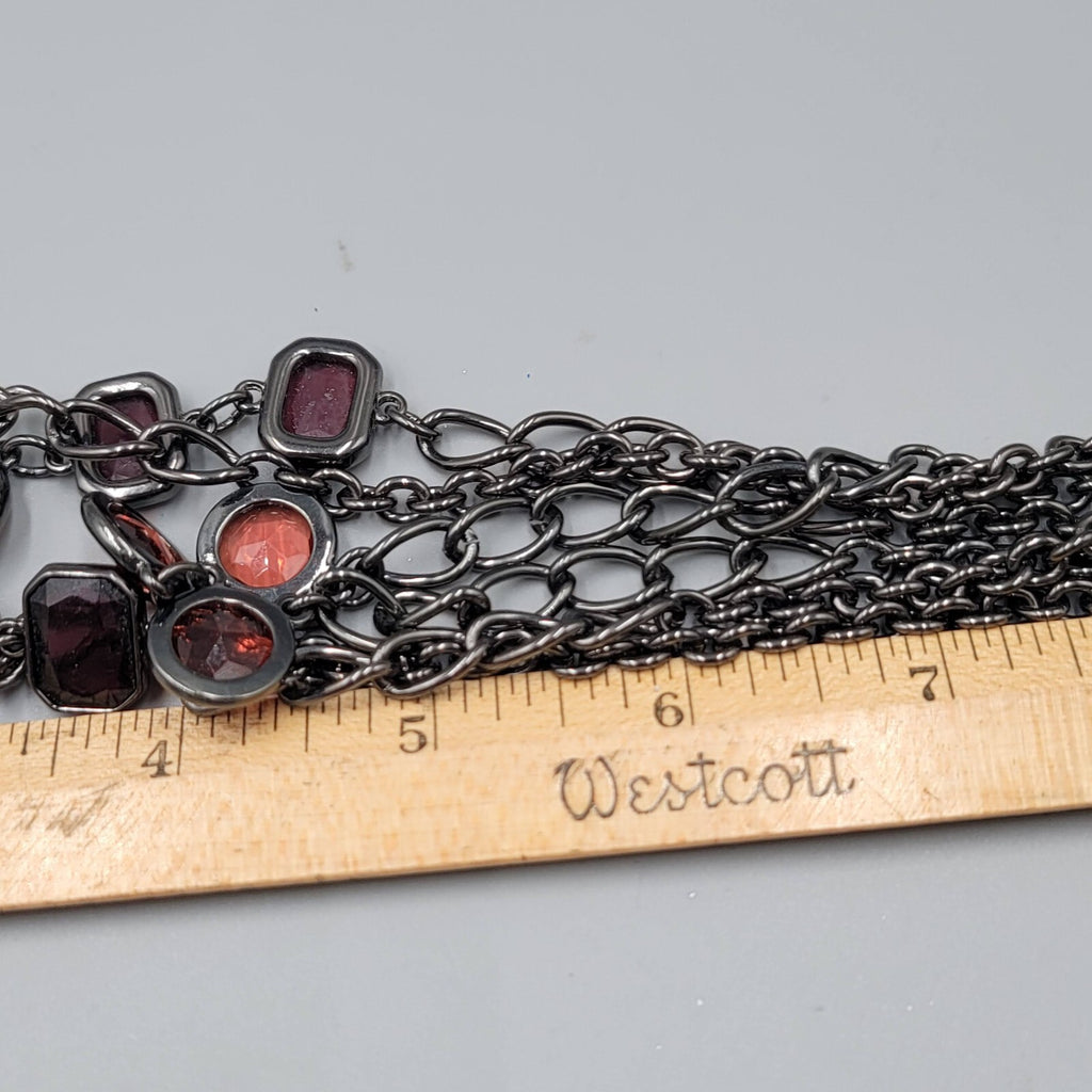 Chicos Triple Strand Necklace Black Chain Red Purple Green 16"-22" +4"