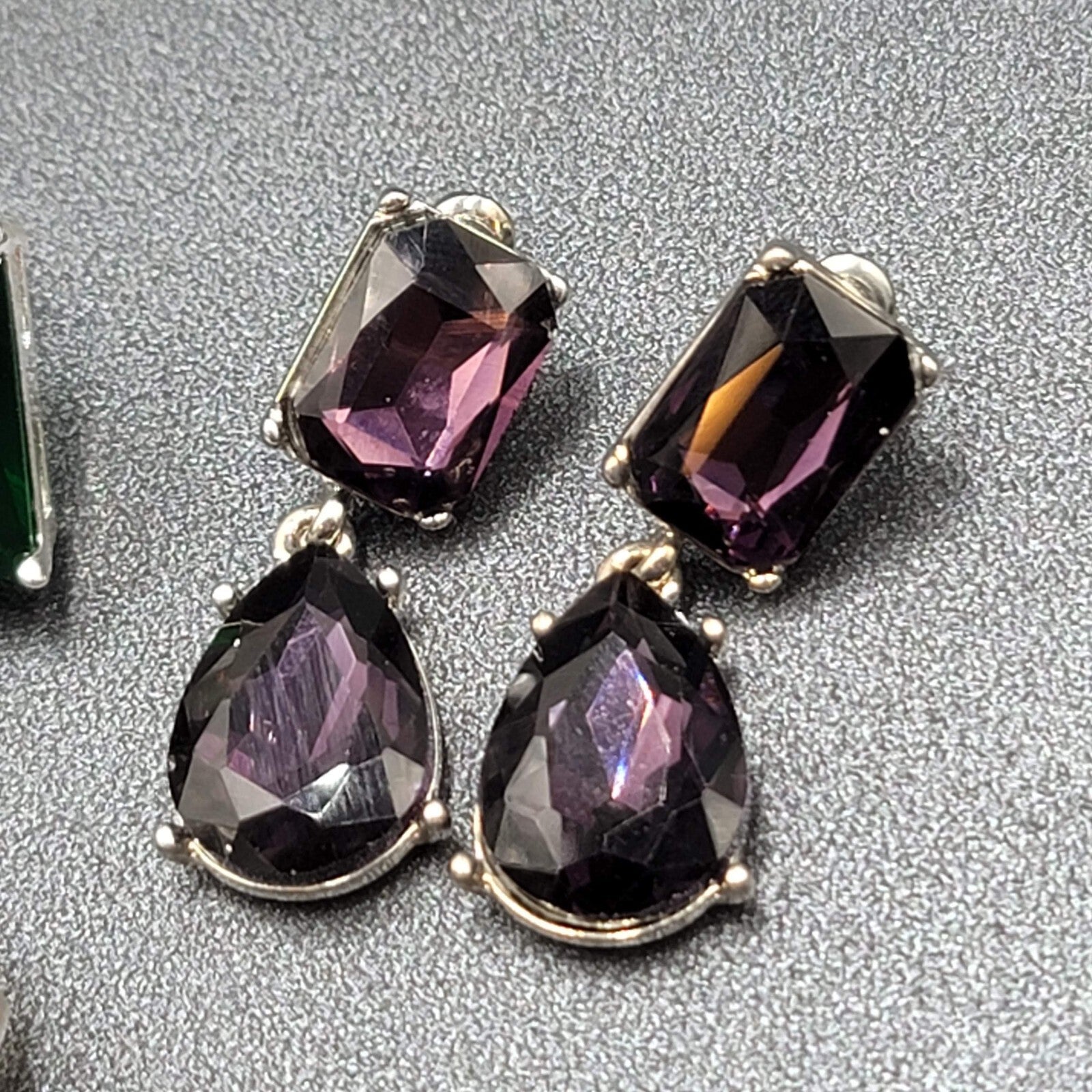 Lot of 4 Pierced Earrings Green Yellow Purple Pink Crystal Dangle Studs