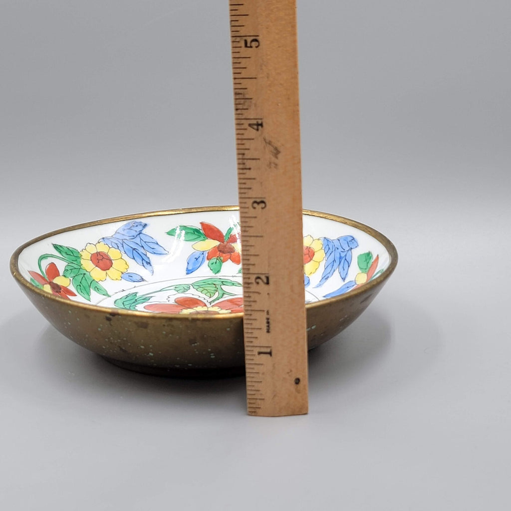 Japanese Porcelain BOWL Hand Painted Flower Brass 6 in