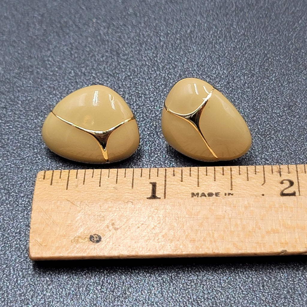 Vintage Pierced Earrings Dark Tan Enamel Gold tone Drop 3/4" 