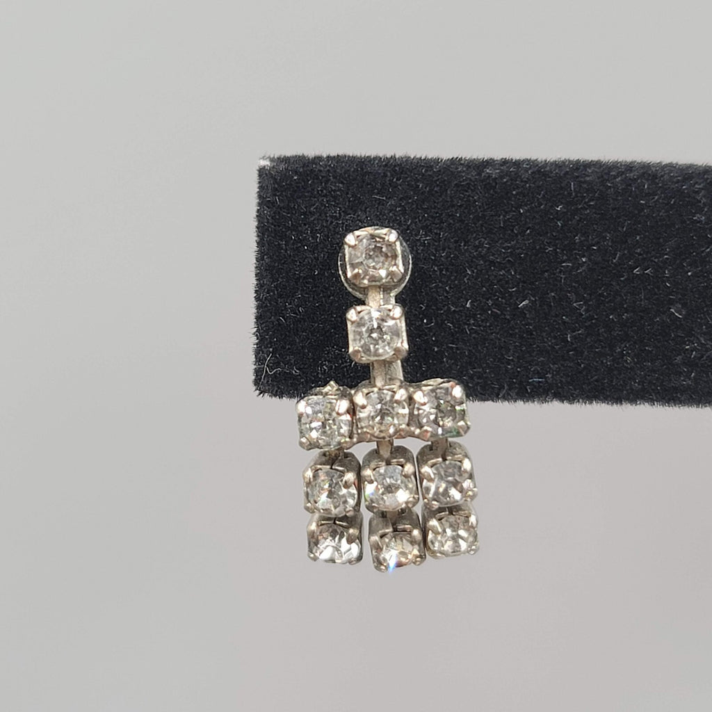 Vintage Dangle Rhinestone Clip on Earrings Silver tone Screw Back 3/4"