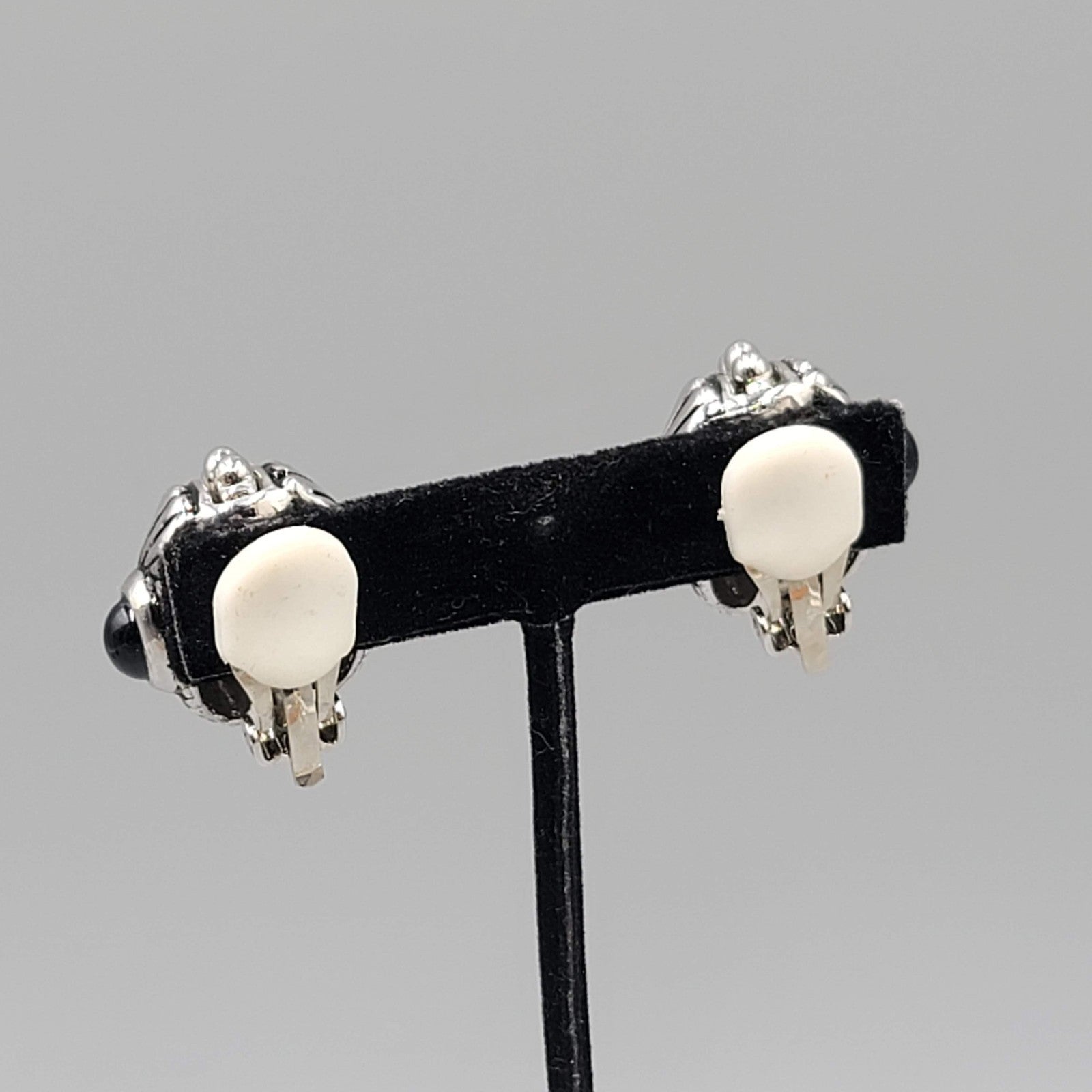 Vintage Statement Silver Plated Clip on Earrings Black Accent 1 in