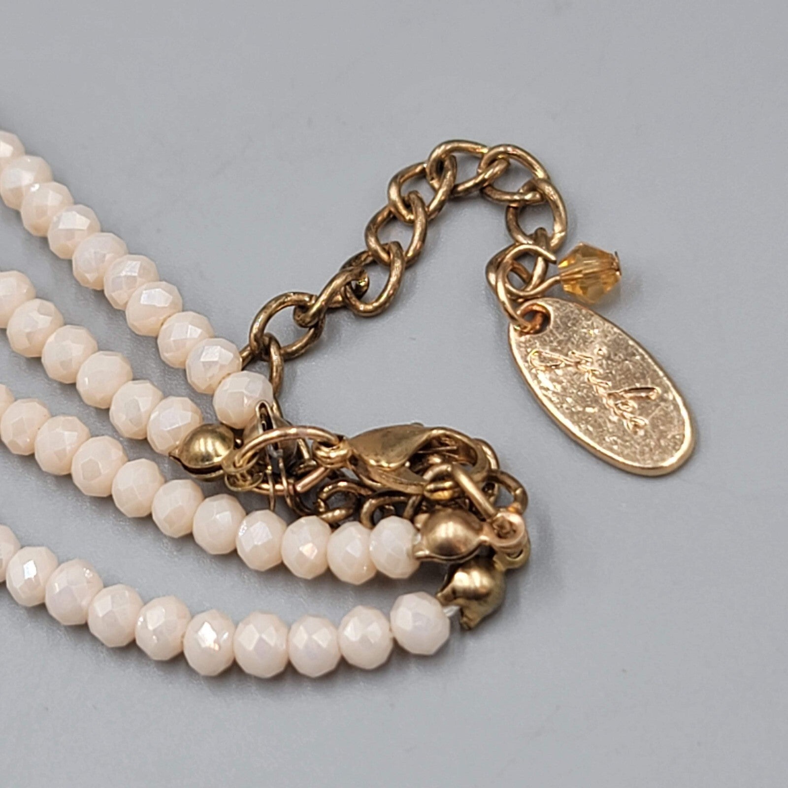 Jules Faux Pearl Champagne Faceted Crystal Beaded Necklace