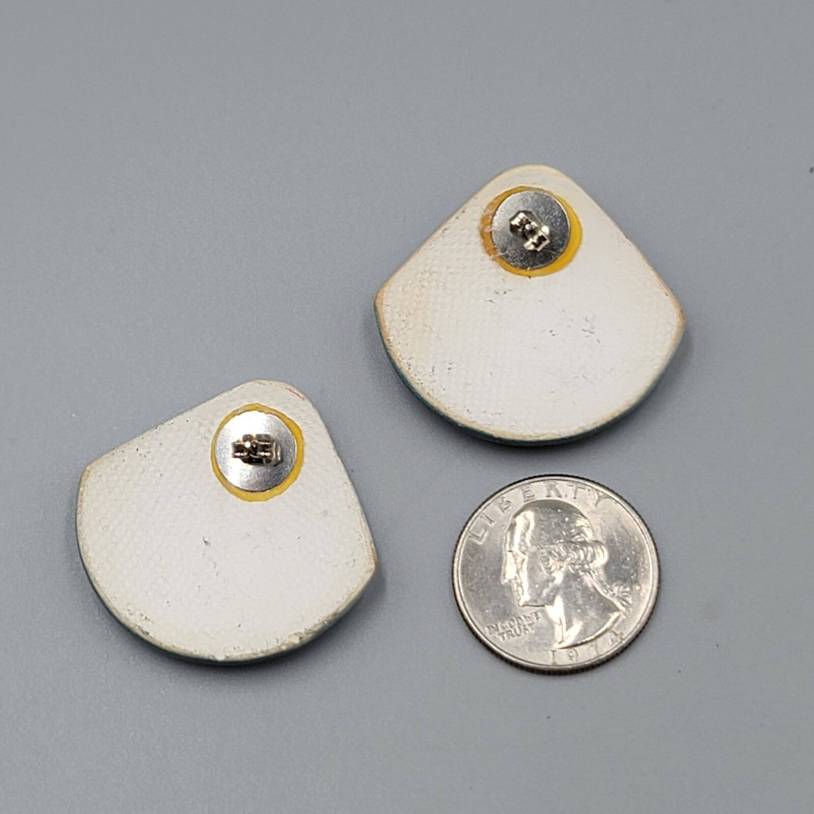 Vintage Ceramic Pierced Earrings White Teal Ombre Drop Statement 80s 1 3/8"