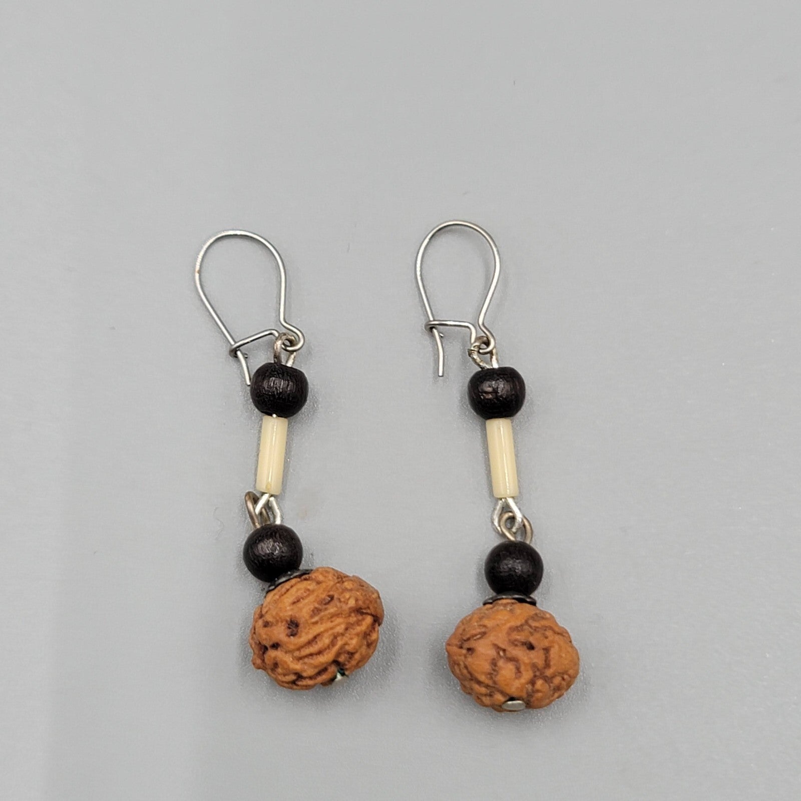 Boho Pierced Earrings Silver tone Seed Beaded Dangle 1.25"