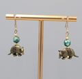 Armadillo Bead Pierced Earrings Bronze tone Dangle 7/8"