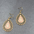 Pierced Earrings Gold tone Teardrop Rhinestone Enamel Dangle 1.25"