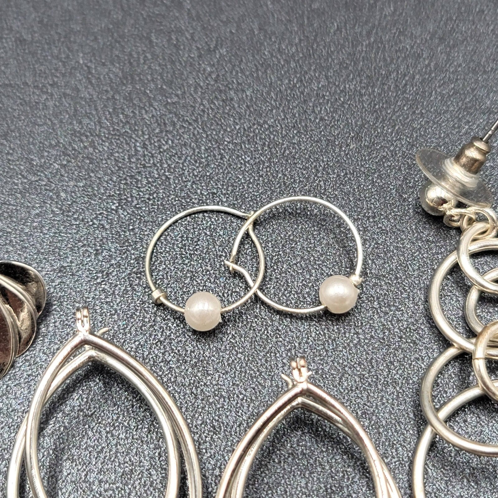 Lot of 7 Pierced Earrings Silver tone Teardrop Butterfly Hoops Wearable