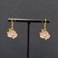 New Unicorn Pierced Earrings Gold tone Pink Enamel Dangle 5/8"