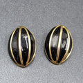 Vintage Clip on Earrings Gold Plated Black Enamel Drop Statement 1.25"