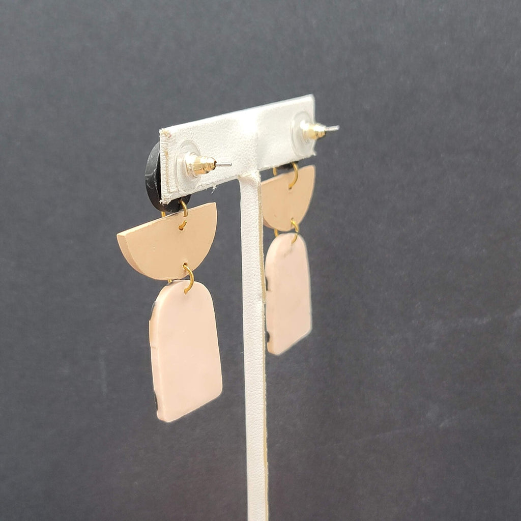 Pierced Earrings Polymer Clay Geometric Dangle 2 1/8"