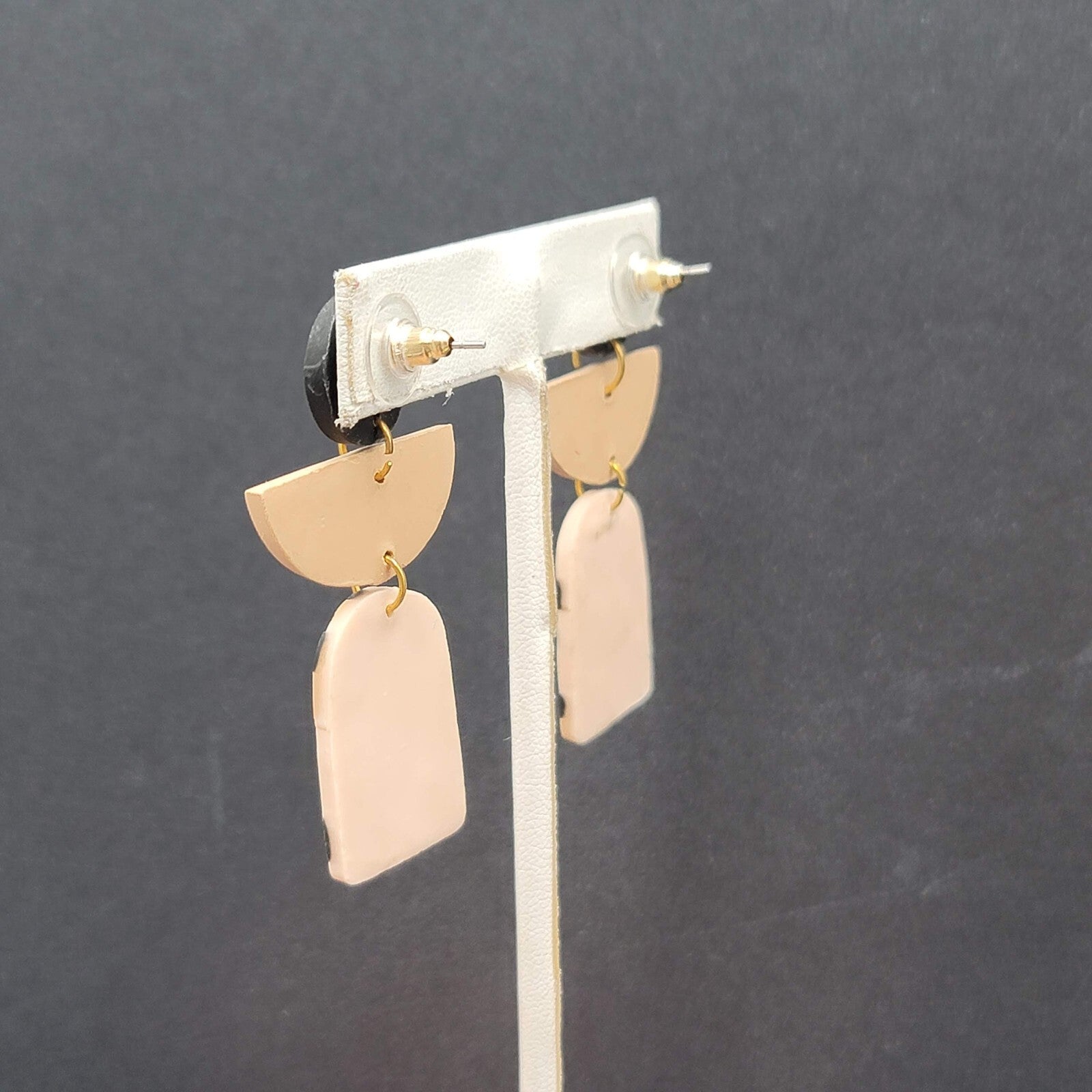 Pierced Earrings Polymer Clay Geometric Dangle 2 1/8"