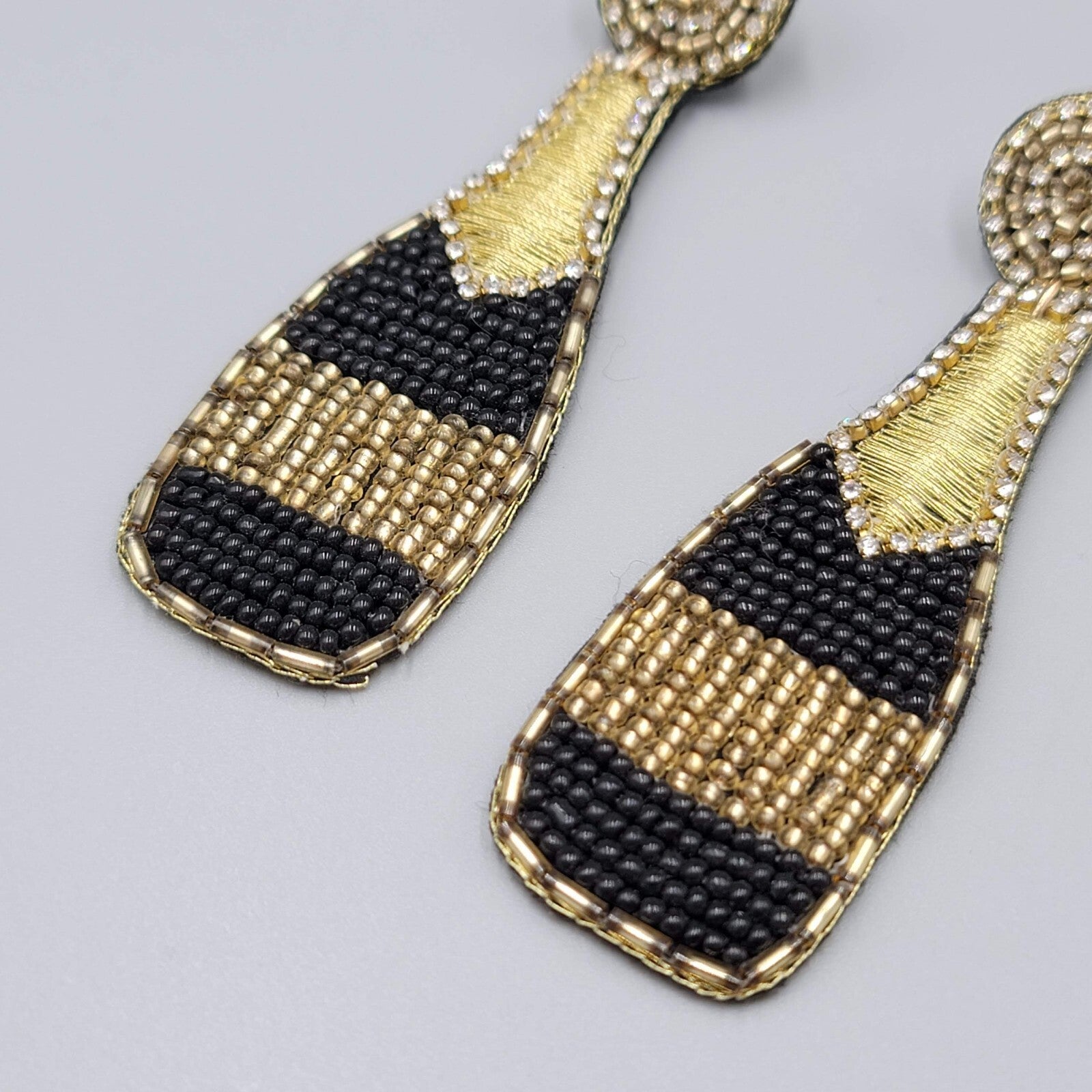Champagne Bottle Pierced Earrings Seed Bead Felt Long Statement 3.25"