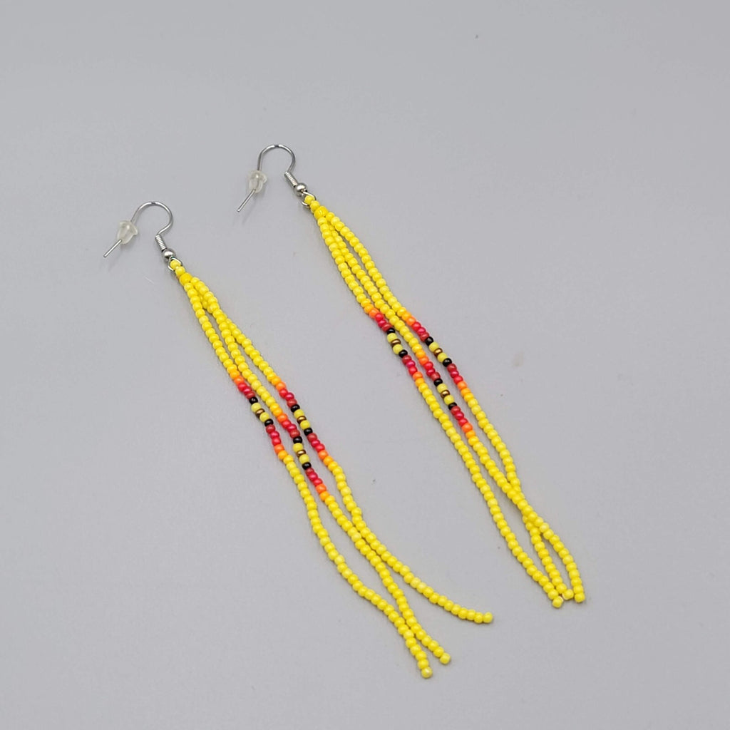 Long Pierced Earrings Yellow Seed Bead Southwestern Dangle 4"