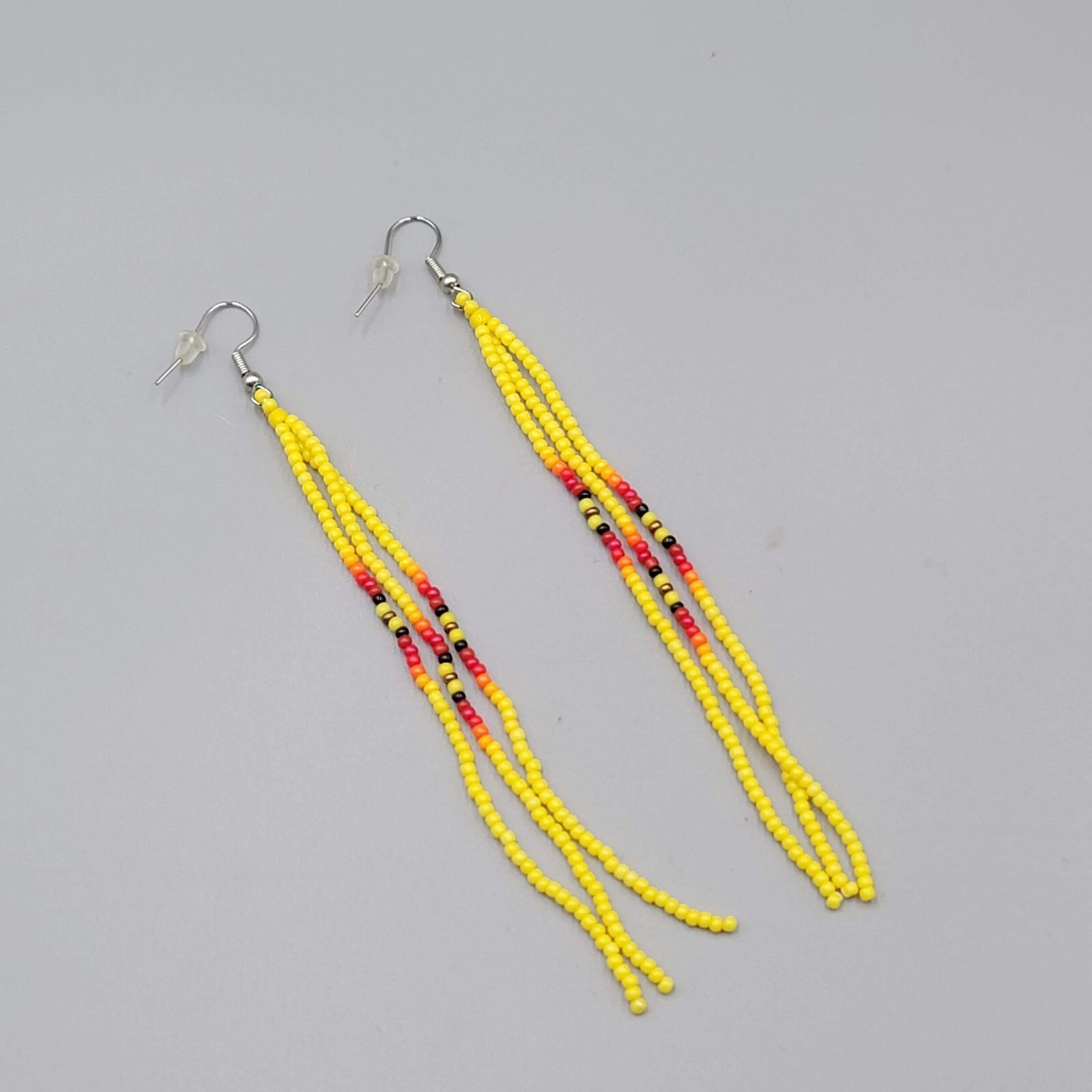 Long Pierced Earrings Yellow Seed Bead Southwestern Dangle 4"