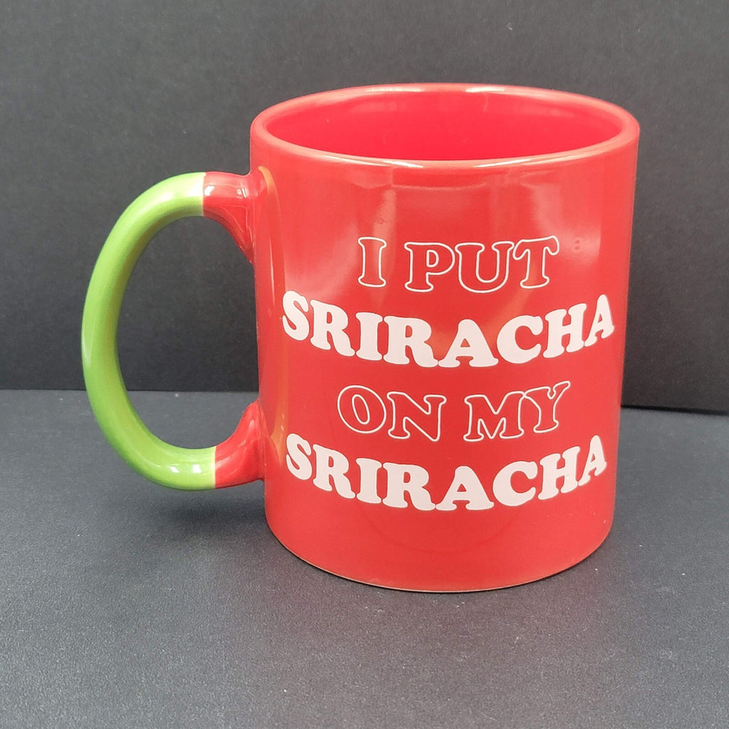 Large Coffee Mug Tea Cup Red Green Rooster "I Put Sriracha on my Sriracha" 20 oz