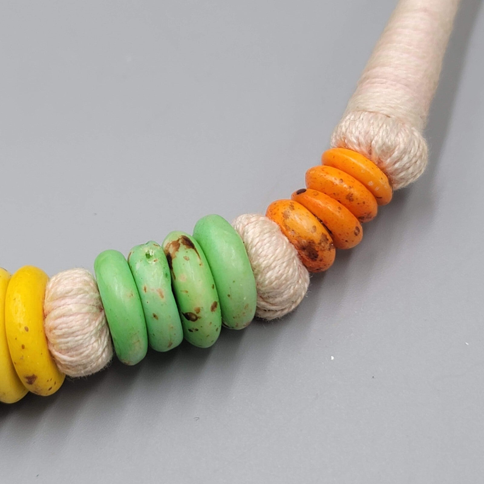Ashanti Krobo Handmade Beads Necklace African Pastel Colors Thread Wrap 17"