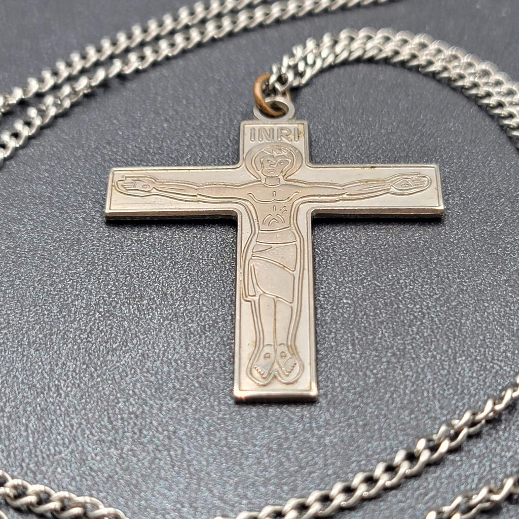 Catholic Religious Cross Pendant Christ is counting on you Silver tone 24"