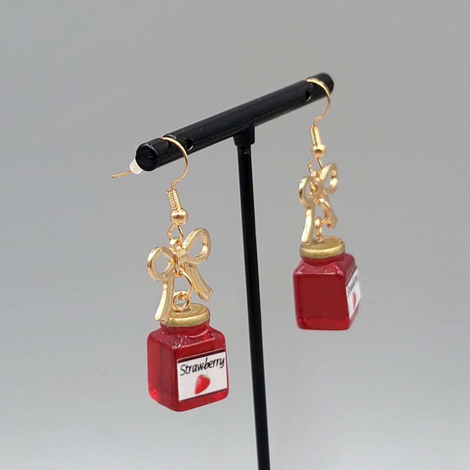 Strawberry Jam Pierced Earrings Gold tone Dangle Sweet 1.25"