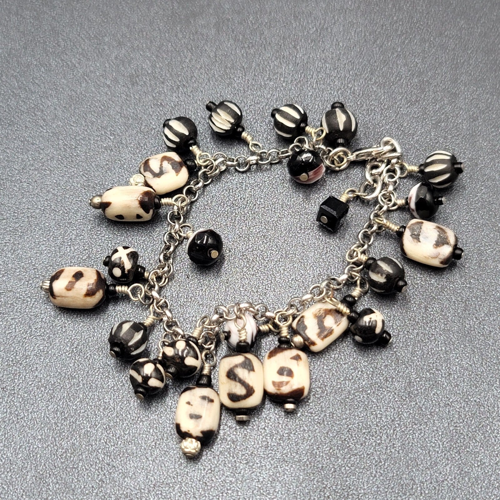 African Batik Beaded Bracelet Silver tone Ankle Bracelet 8"-9"