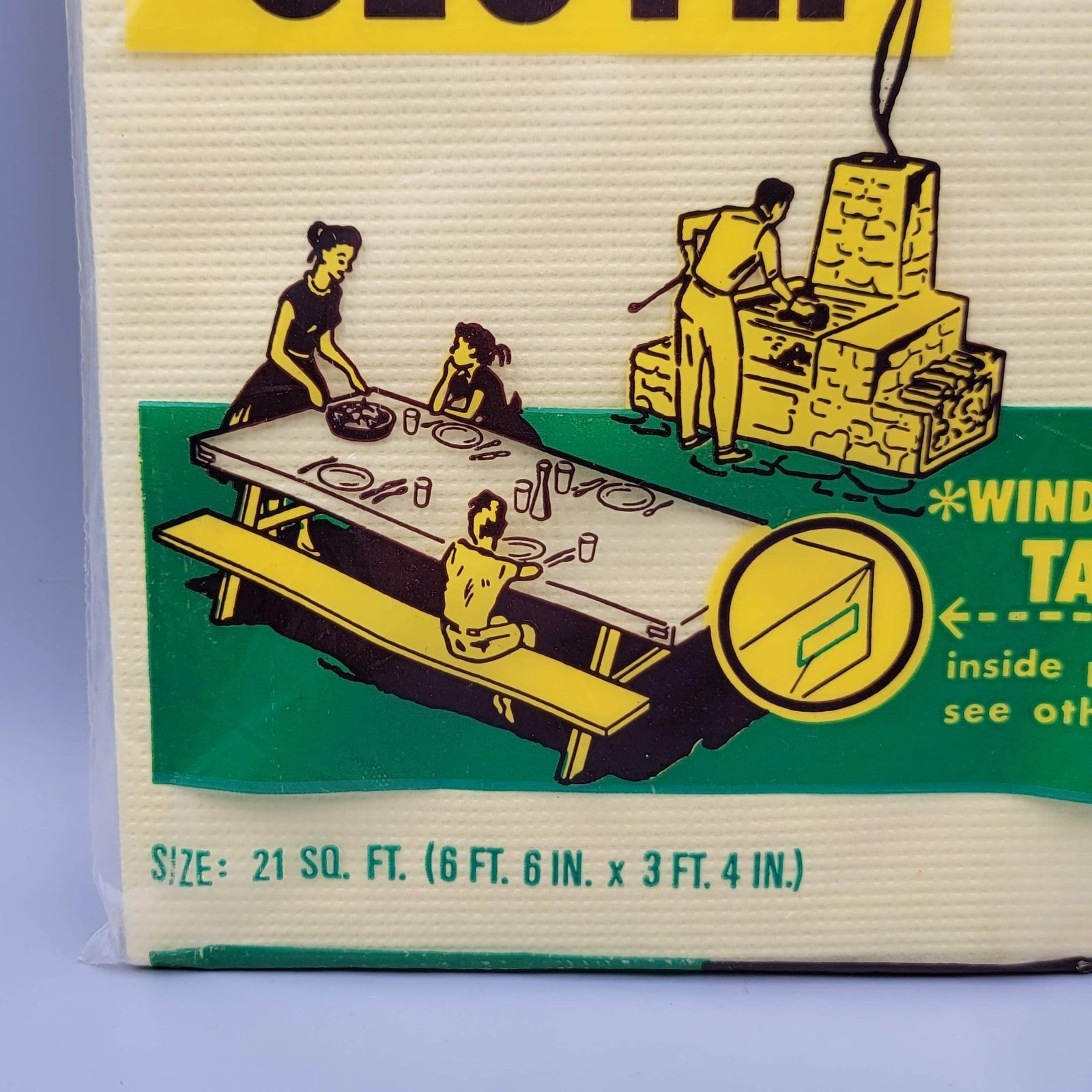 Vintage Yellow Windproof Picnic Time Disposable Table Cloth 6'.6"x3'.4" NIP Prop