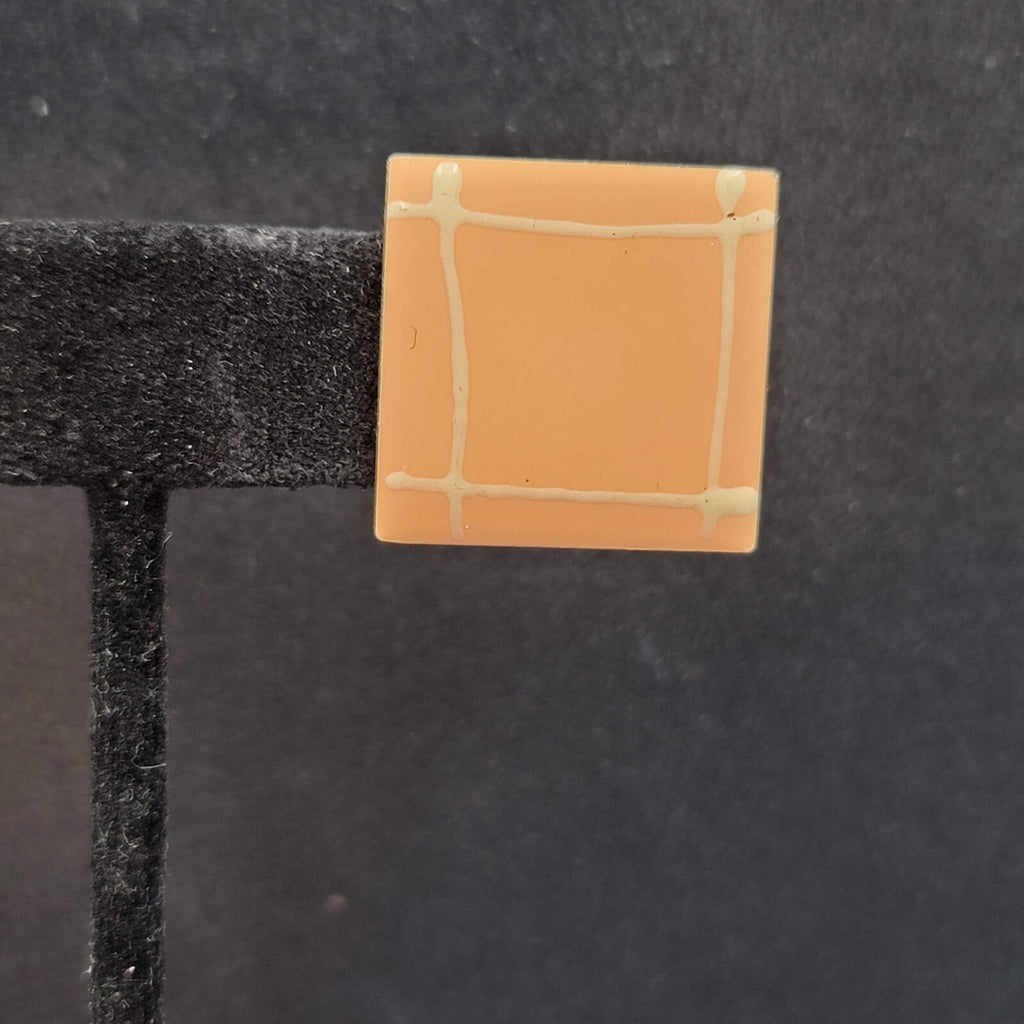 Vintage Pierced Earrings Peach Enamel Square Studs 7/8"