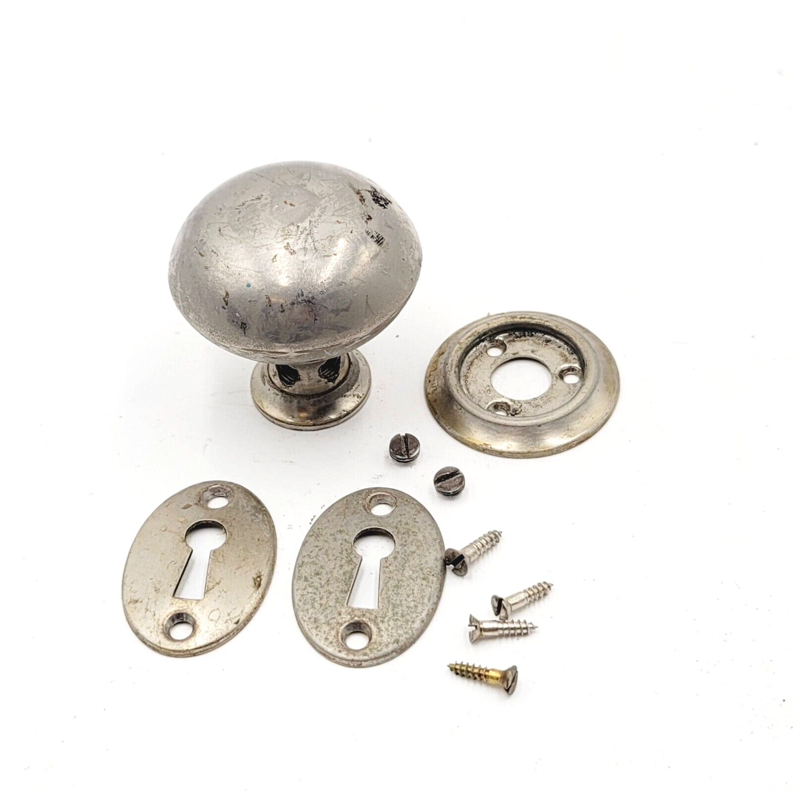 Antique Vintage Silver Color Doorknob 2 in Rosette Pair of Escutcheon
