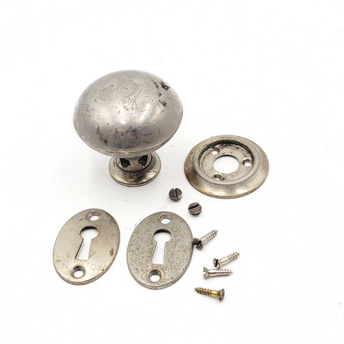 Antique Vintage Silver Color Doorknob 2 in Rosette Pair of Escutcheon