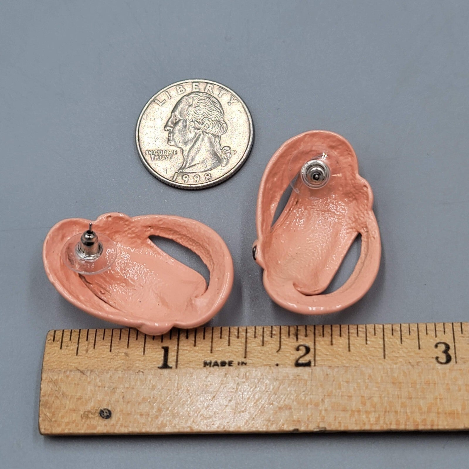 Vintage Peach Enamel Statement Pierced Earrings Solid Drop 1.5"