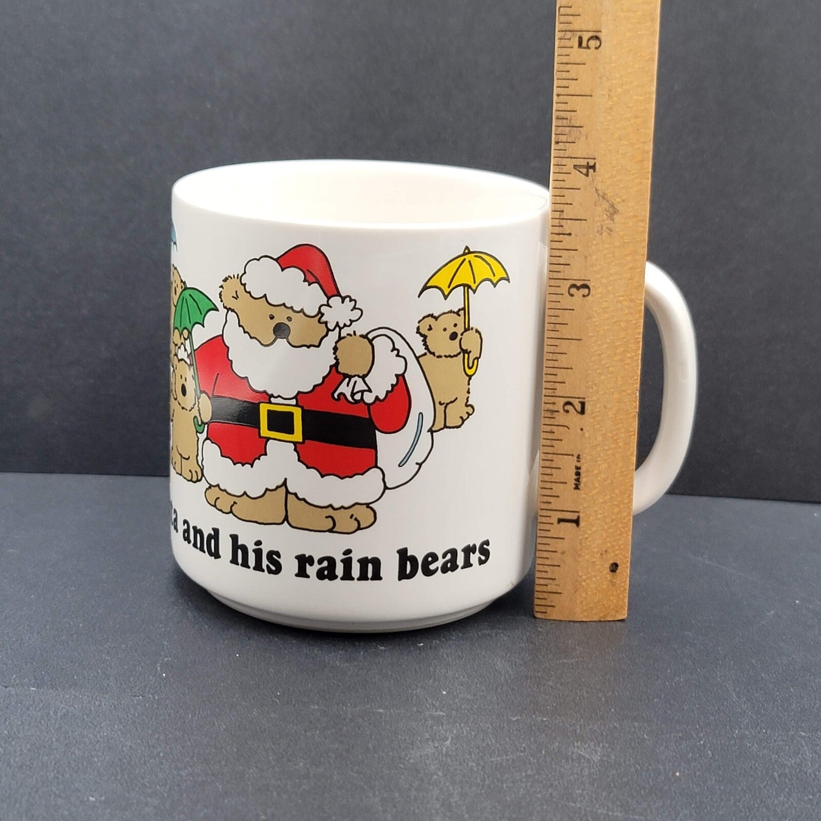 Vtg Holiday Greetings Santa and His Rain Bears Christmas Coffee Mug Russ Bears