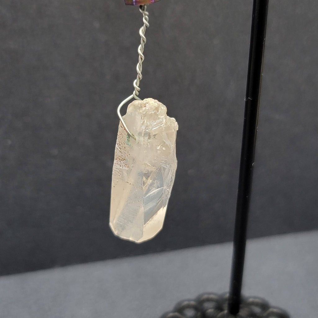 Artisan Crystal Pierced Earrings Boho Witchy Natural Dangle 2.75"
