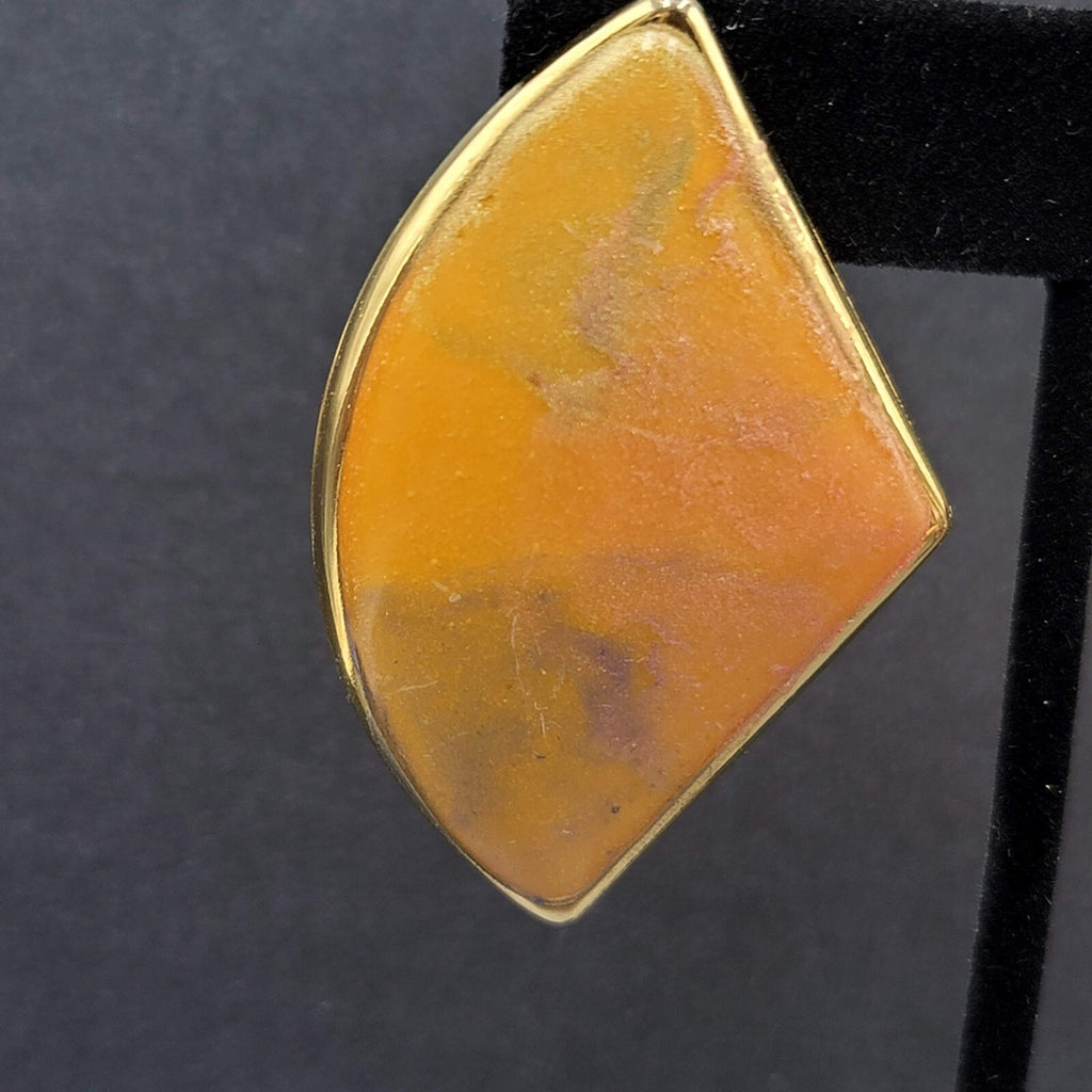 Vintage Pierced Earrings Yellow Enamel Gold tone Large Statement 1980s 2"
