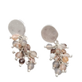 Pierced Earrings Silver tone Dangle Cluster Glass Beads Neutral Colors 1.5"