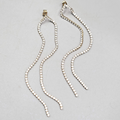 LONG Rhinestone Pierced Earrings Gold tone Dangle Prom Wedding Gala 4.75 in