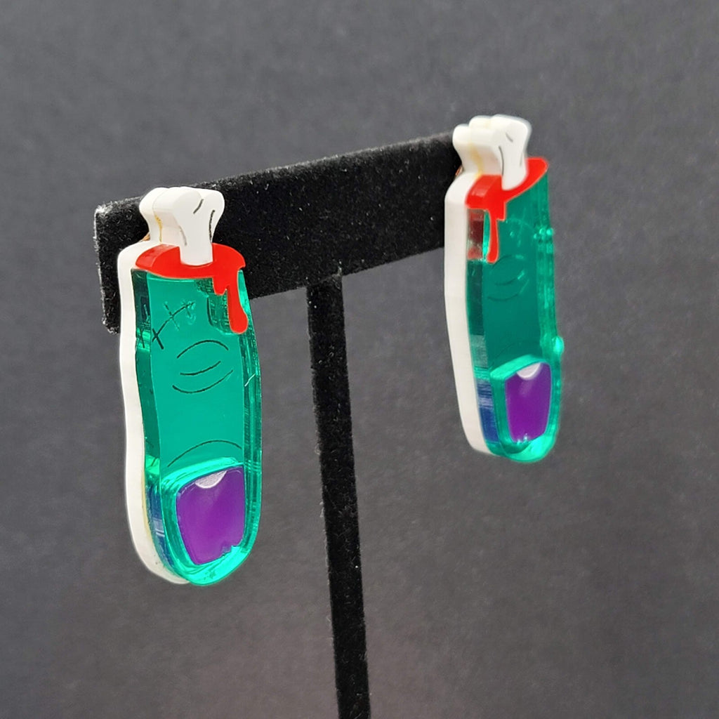 Pierced Earrings Halloween Zombie Finger Drop Acrylic 1.75"