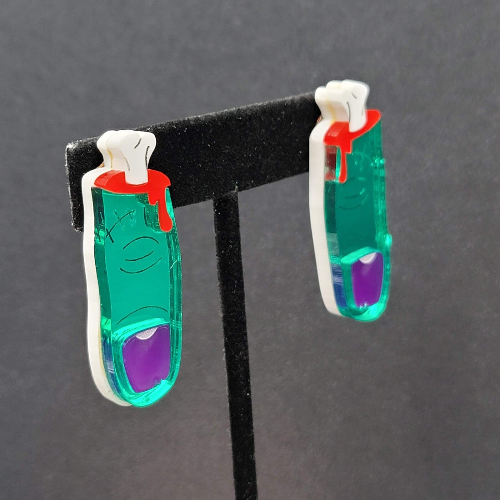 Pierced Earrings Halloween Zombie Finger Drop Acrylic 1.75"