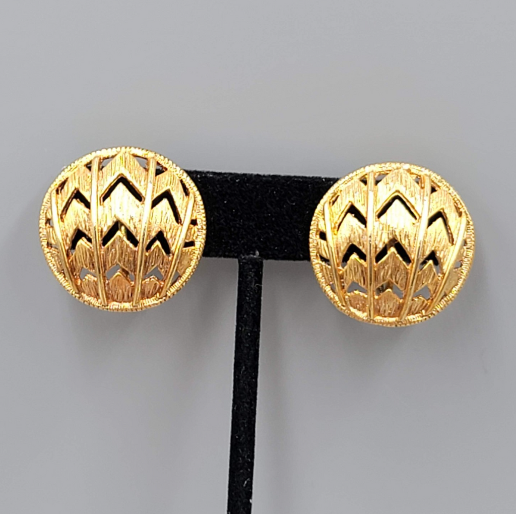Vintage Textured Clip on Earrings Gold tone Open Round Statement 1 in