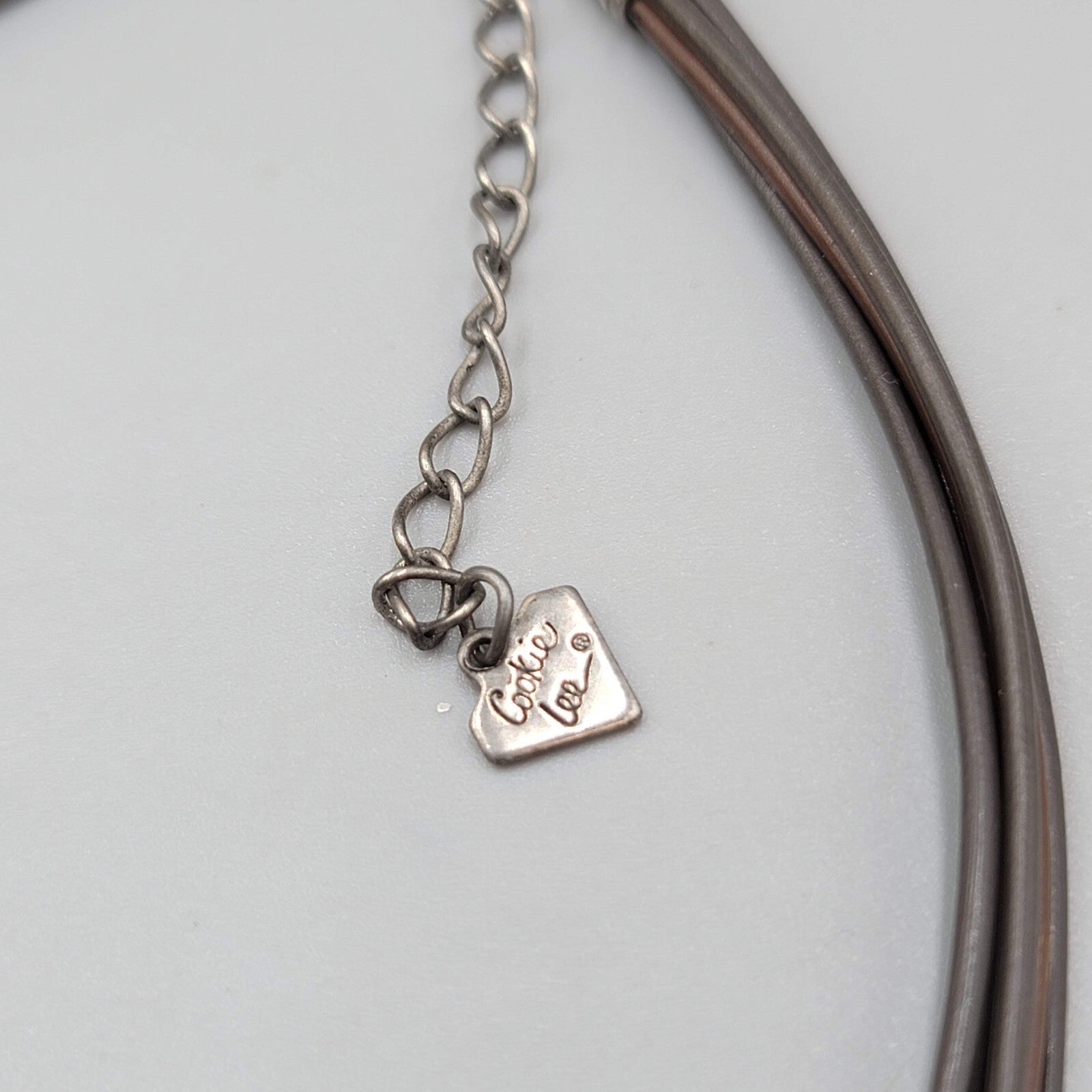 Cookie Lee Necklace Leather Cord Silver tone Orange Pendant 16"+