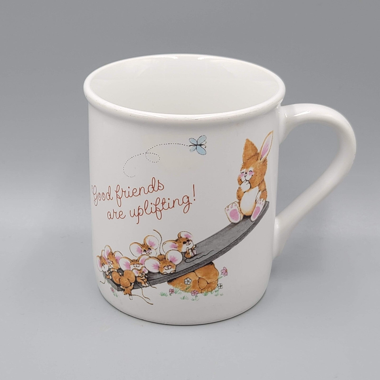 Good Friends are Uplifting COFFEE MUG bunny rabbit mice Hallmark VTG