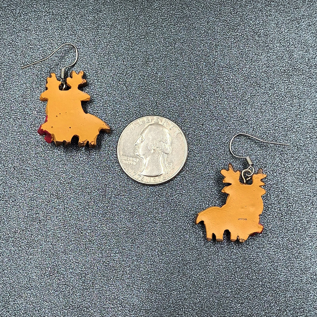 Pierced Earrings Christmas Painted Reindeer Statement Dangle 1"