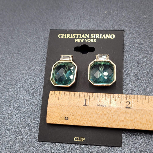 Christian Siriano New York Clip on Earrings Gold Plated Faceted Light Blue Glass